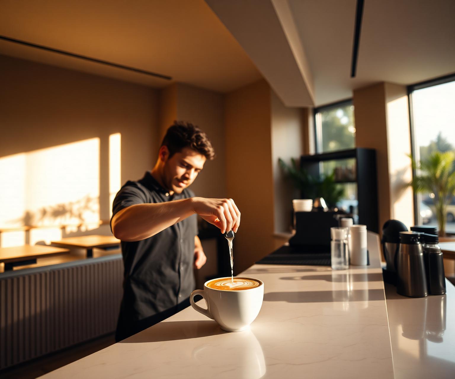 Barista preparando café en Café Aurora